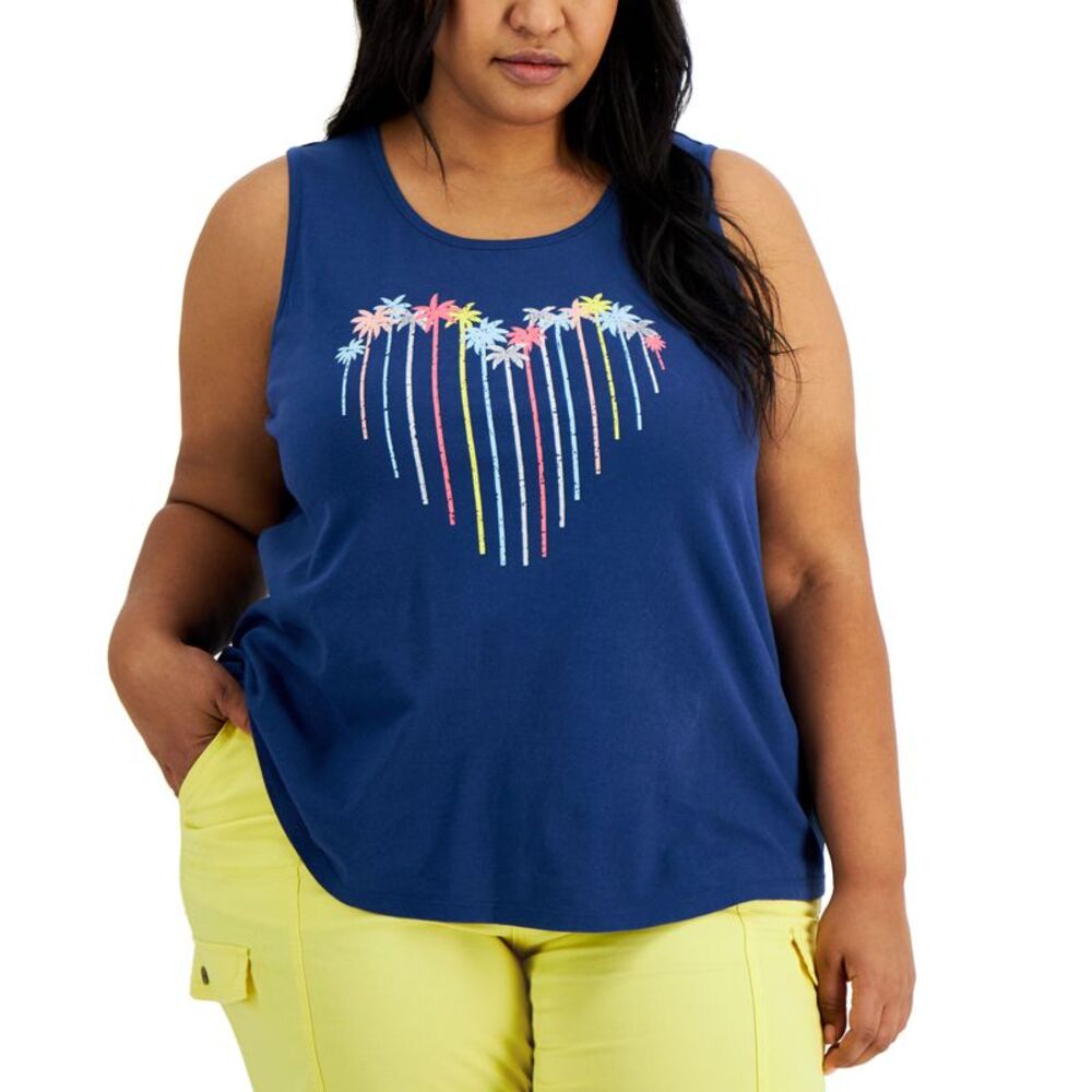 Style & Co Plus Size Cotton Palm Heart Printed Tank